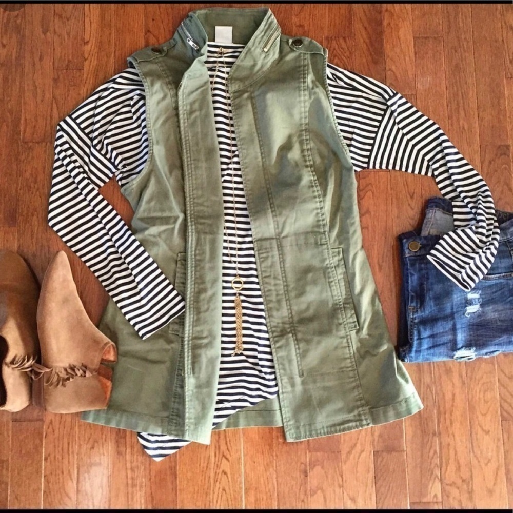 Cabi boat stripe asymmetrical long sleeve Tee